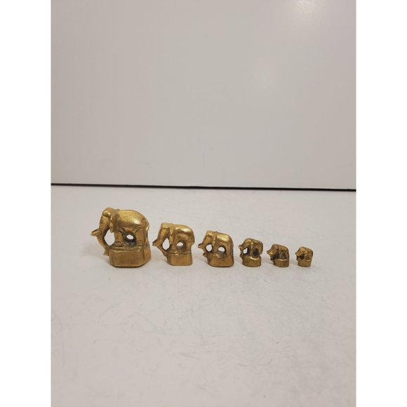 vintage Solid Brass Elephants with Trunk Up heavy family set of six - Picture 2 of 10